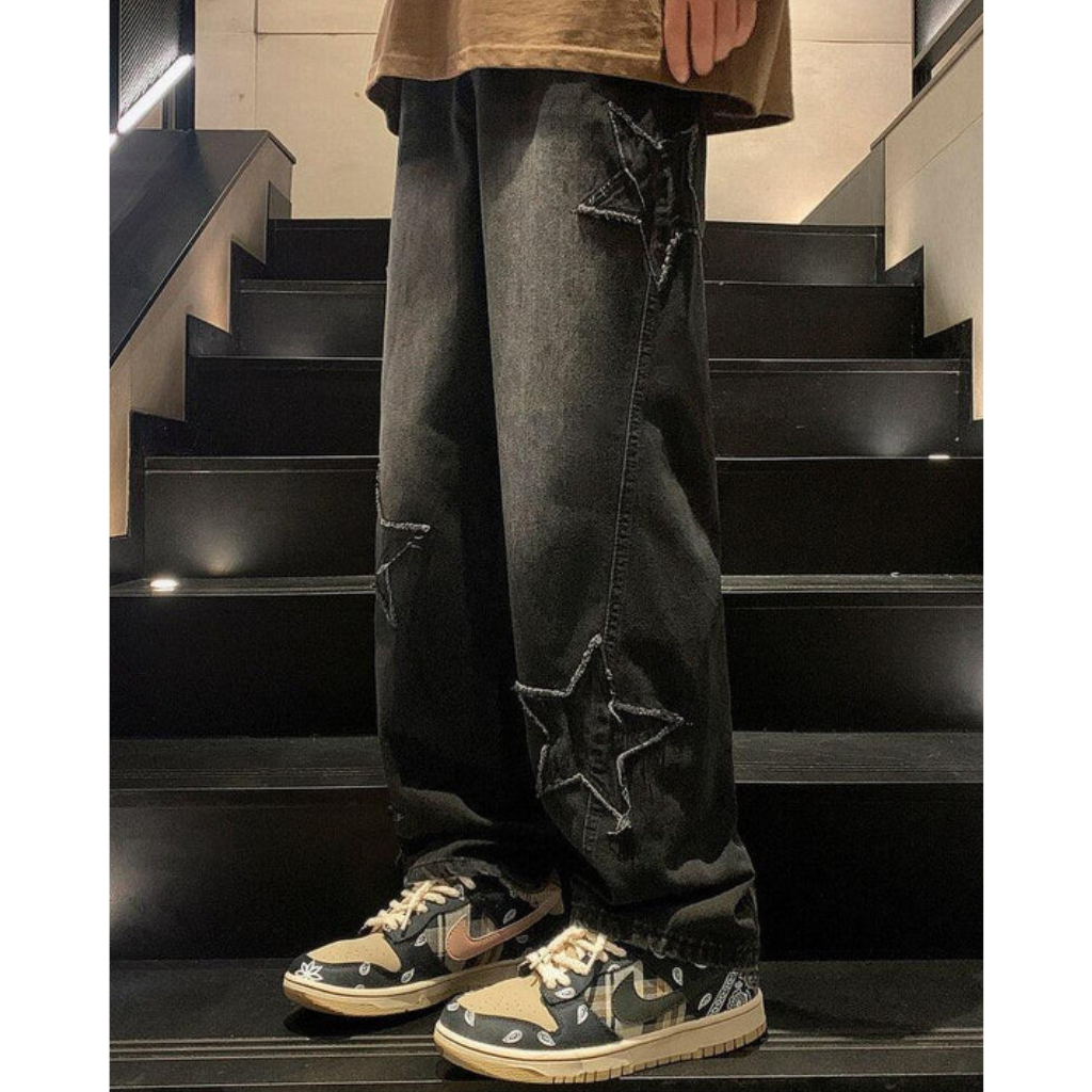 Baggy Jeans - Embroidered Star Y2K Denim-Tithesource-