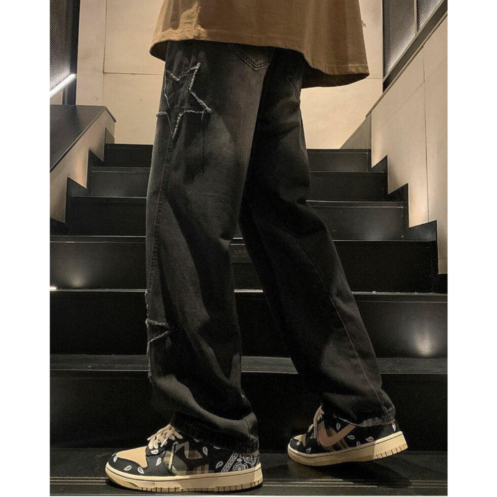 Baggy Jeans - Embroidered Star Y2K Denim-Tithesource-