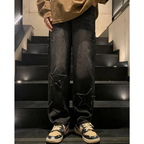 Baggy Jeans - Embroidered Star Y2K Denim-Tithesource-Black-S-