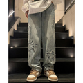 Baggy Jeans - Embroidered Star Y2K Denim-Tithesource-Gray-S-