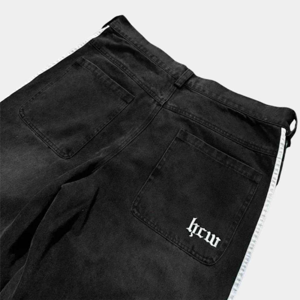 Baggy Jeans Embroidered - Striped Wide Leg Denim-Tithesource-