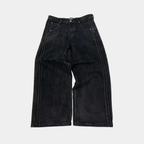 Baggy Jeans Embroidered - Striped Wide Leg Denim-Tithesource-Black-S-