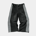 Baggy Jeans Embroidered - Striped Wide Leg Denim-Tithesource-Black/White-S-