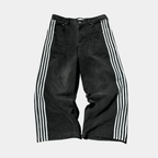 Baggy Jeans Embroidered - Striped Wide Leg Denim-Tithesource-Black/White-S-