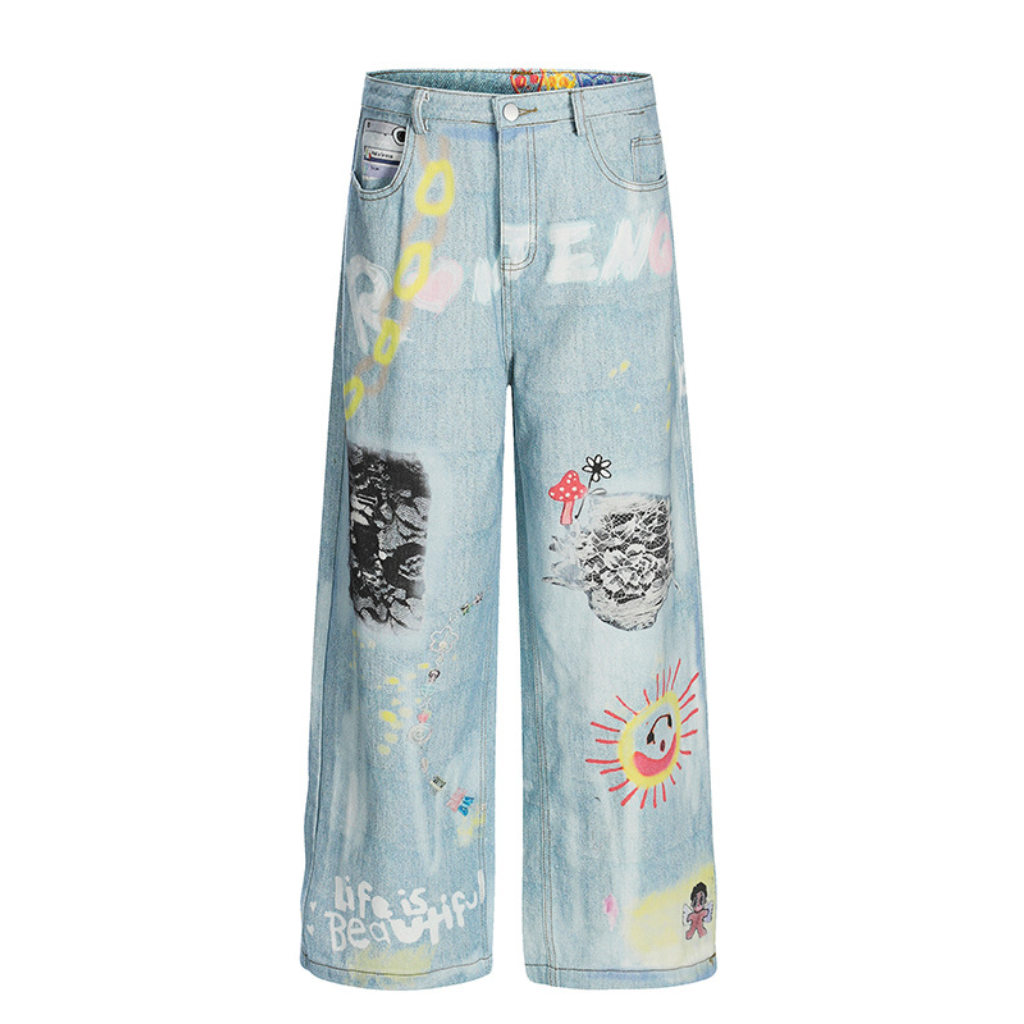 Baggy Jeans Men Wide Leg Print Graffiti Y2K Streetwear