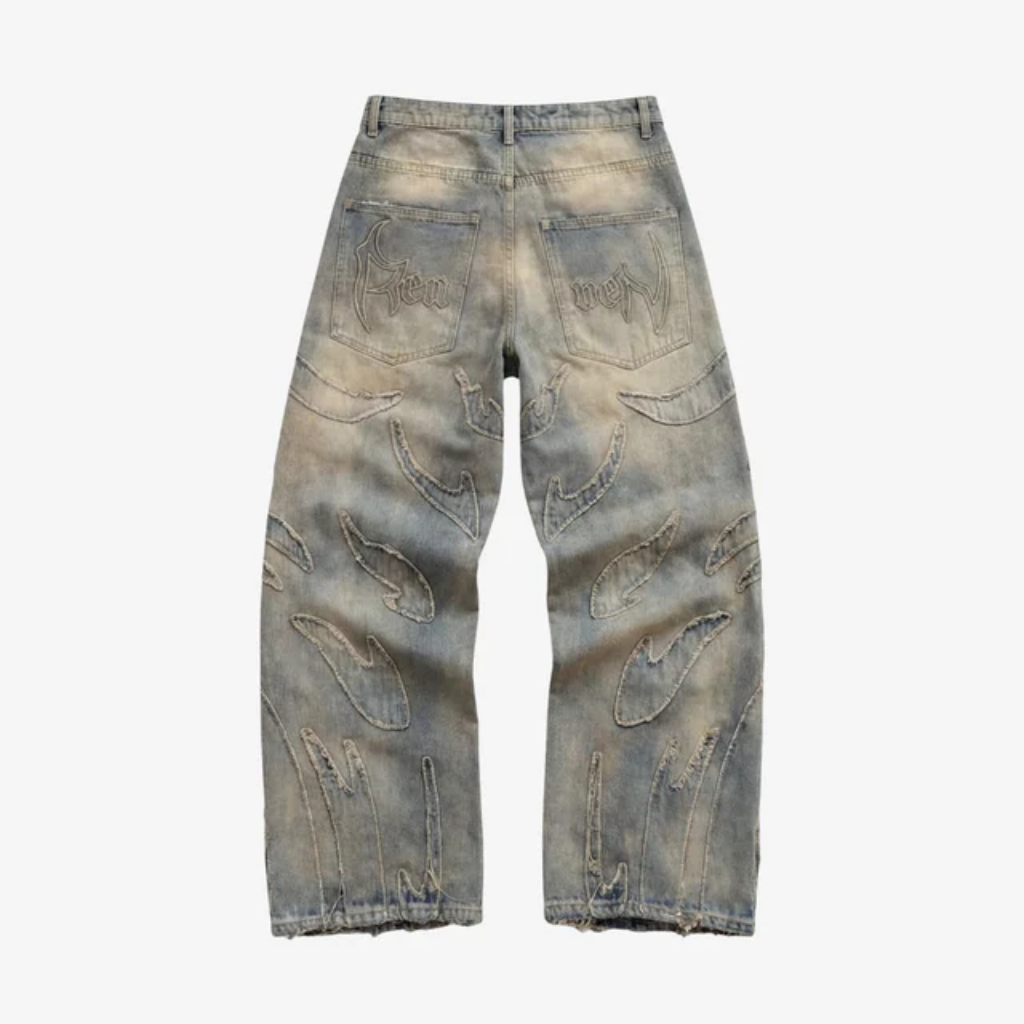 Baggy Jeans Wide Leg - Flared Embroidered Denim-Tithesource-