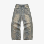 Baggy Jeans Wide Leg - Flared Embroidered Denim-Tithesource-Beige-S-