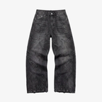 Baggy Jeans Wide Leg - Flared Embroidered Denim-Tithesource-Black-S-