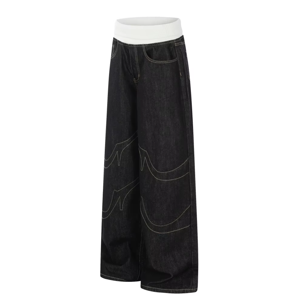 Baggy Jeans Women Black Wide Leg Low Rise Denim