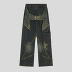 Baggy Jeans Women Blue - Wide Leg Star Print Denim-Tithesource-