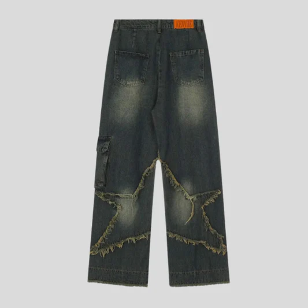 Baggy Jeans Women Blue - Wide Leg Star Print Denim-Tithesource-