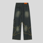 Baggy Jeans Women Blue - Wide Leg Star Print Denim-Tithesource-