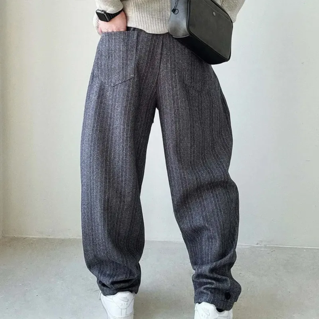 Baggy Pants Men Barrel Wide Leg Striped Streetwear
