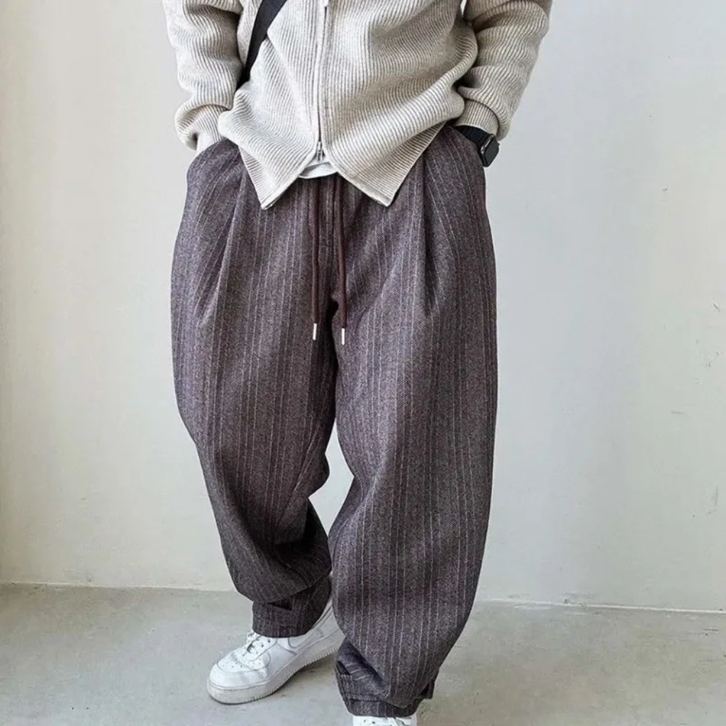 Baggy Pants Men Barrel Wide Leg Striped Streetwear