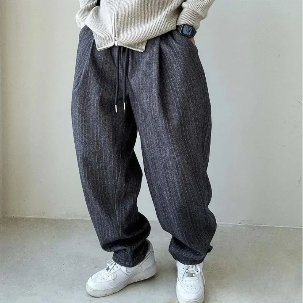 Baggy Pants Men Barrel Wide Leg Striped Streetwear