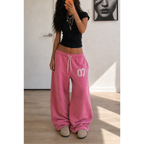 Baggy Sweatpants Wide Leg Joggers Fleece Distressed Number Print Streetwear
