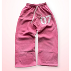 Baggy Sweatpants Wide Leg Joggers Fleece Distressed Number Print Streetwear