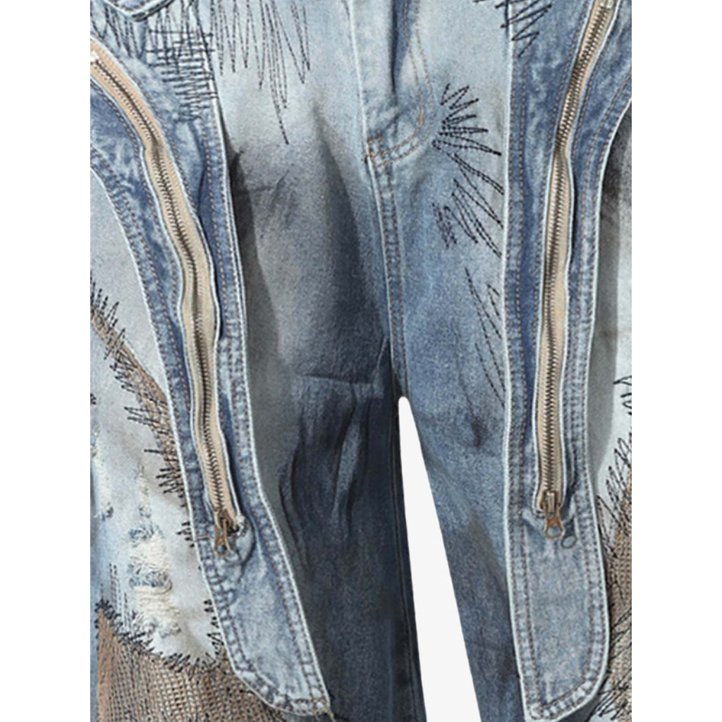 Barrel Jeans Men Washed Baggy Wide Leg Ripped Denim