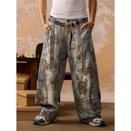 Barrel Jeans Men Washed Baggy Wide Leg Ripped Denim