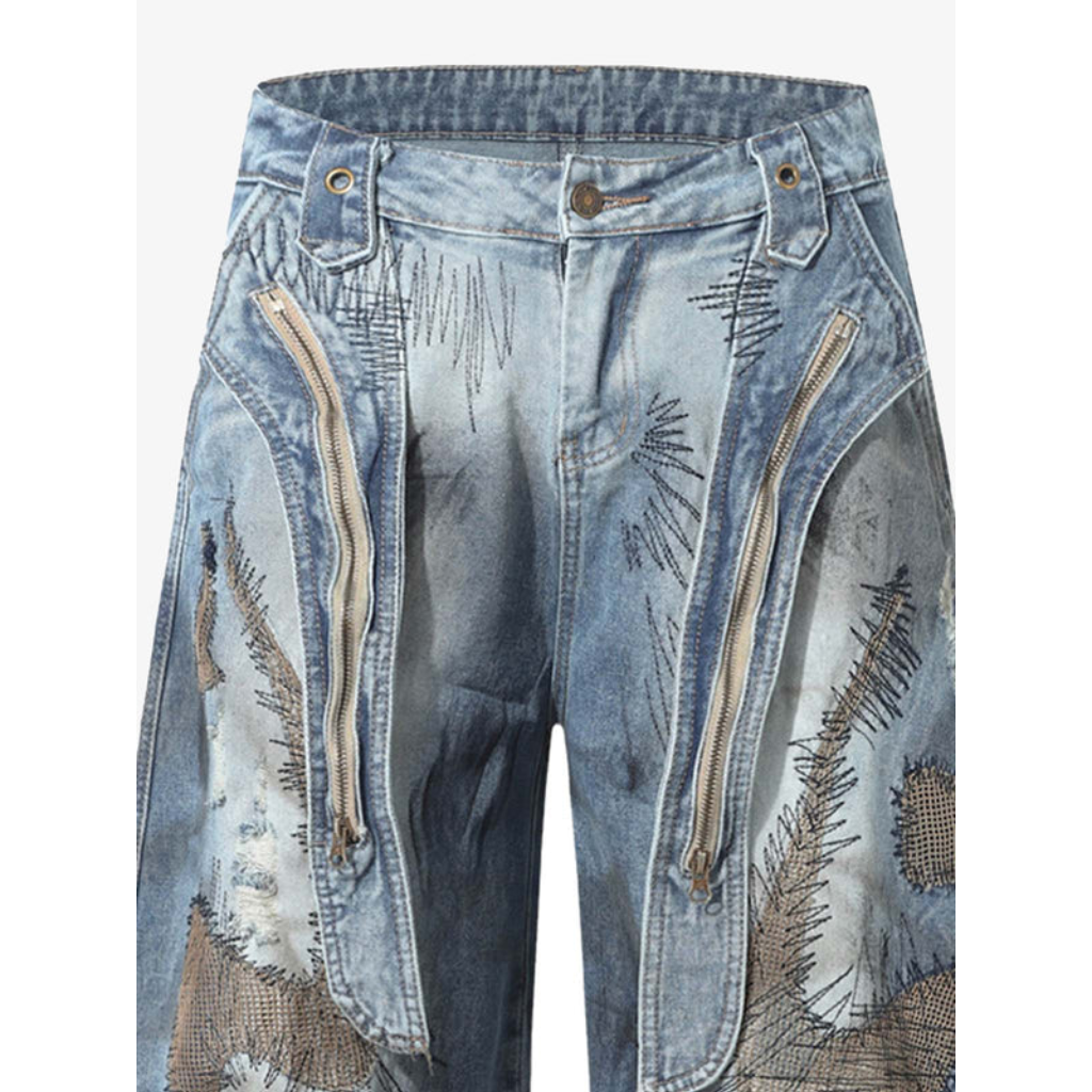 Barrel Jeans Men Washed Baggy Wide Leg Ripped Denim