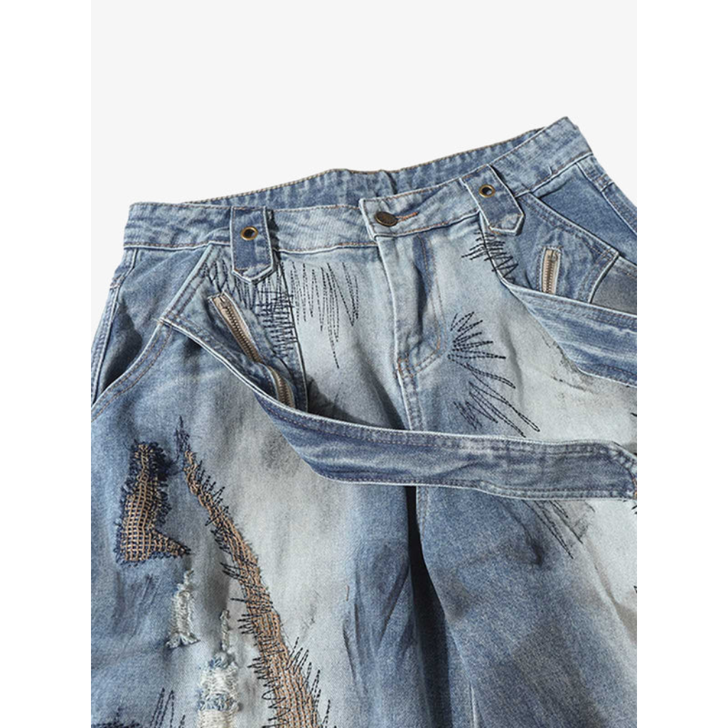 Barrel Jeans Men Washed Baggy Wide Leg Ripped Denim