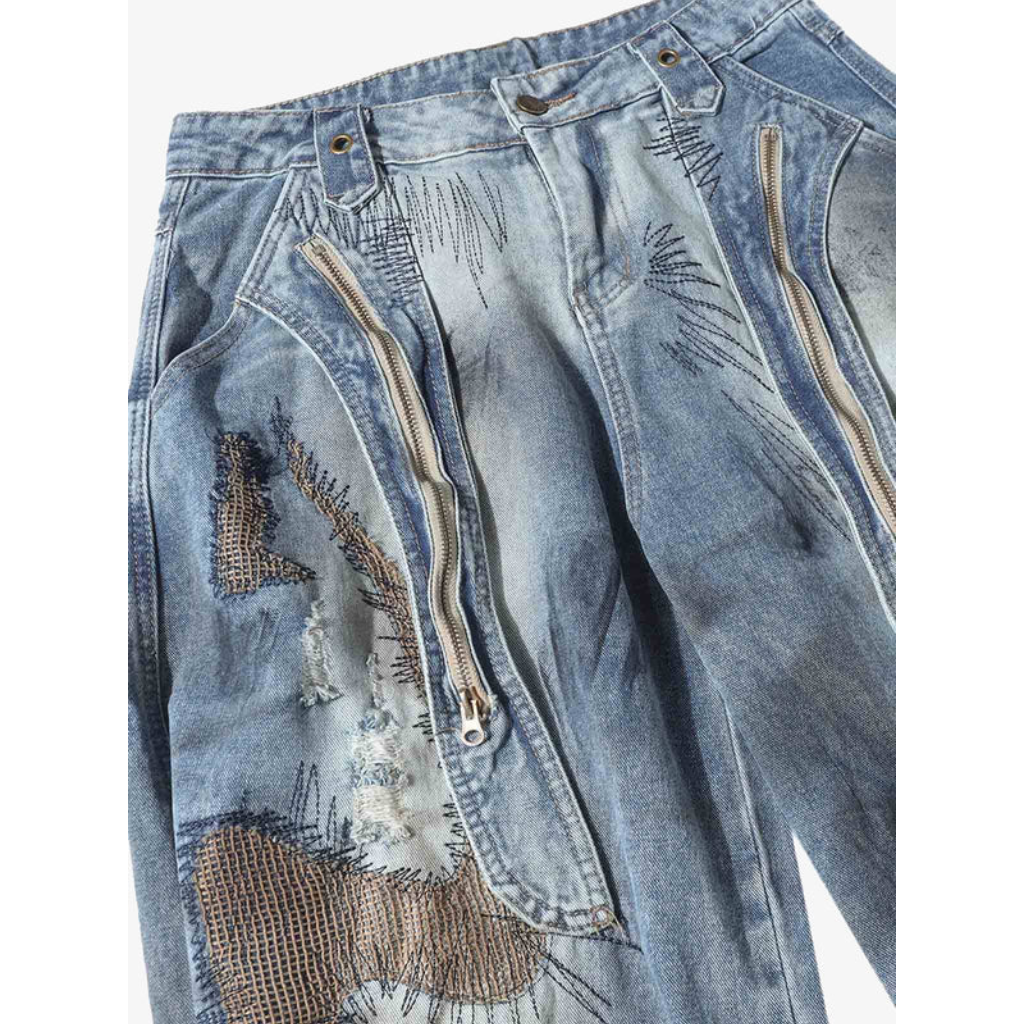 Barrel Jeans Men Washed Baggy Wide Leg Ripped Denim