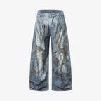 Barrel Jeans Men Washed Baggy Wide Leg Ripped Denim