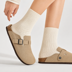 Boston Suede Clogs - Ergonomic Cork Footbed Platform Clogs