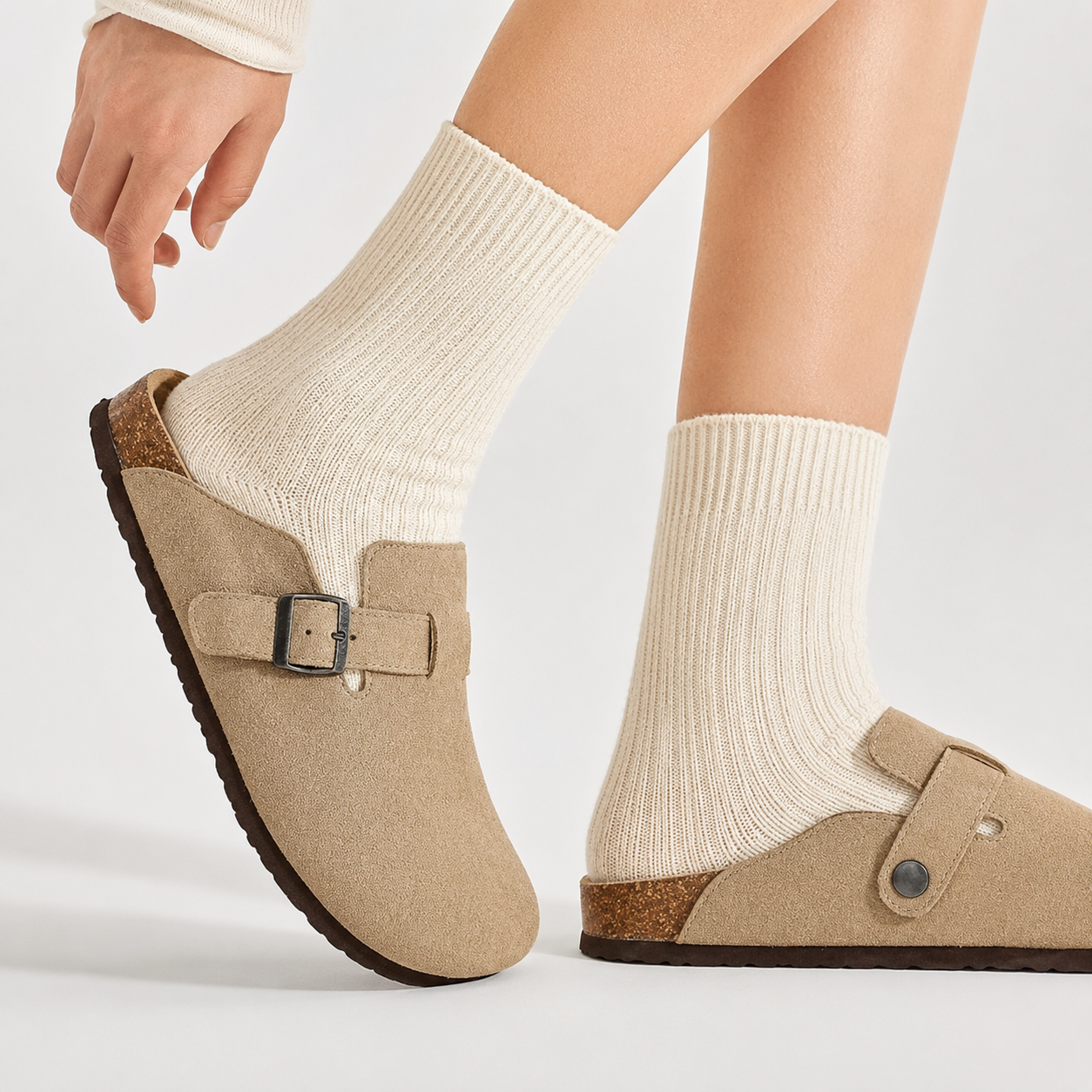 Boston Suede Clogs - Ergonomic Cork Footbed Platform Clogs