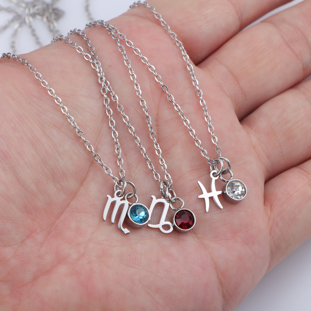 Birthstone Zodiac Silver Necklace Women