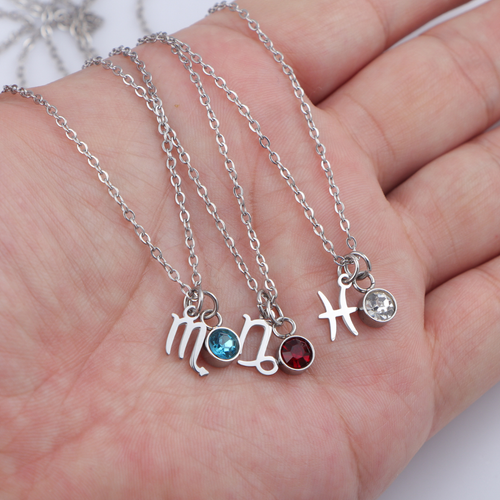 Birthstone Zodiac Silver Necklace Women
