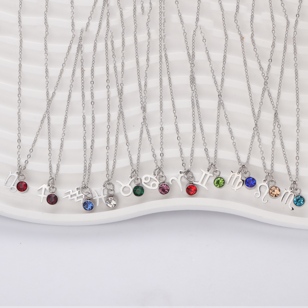 Birthstone Zodiac Silver Necklace Women