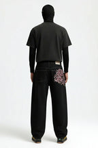 Black Baggy Jeans - Japanese Print Wide Leg Denim-Tithesource-