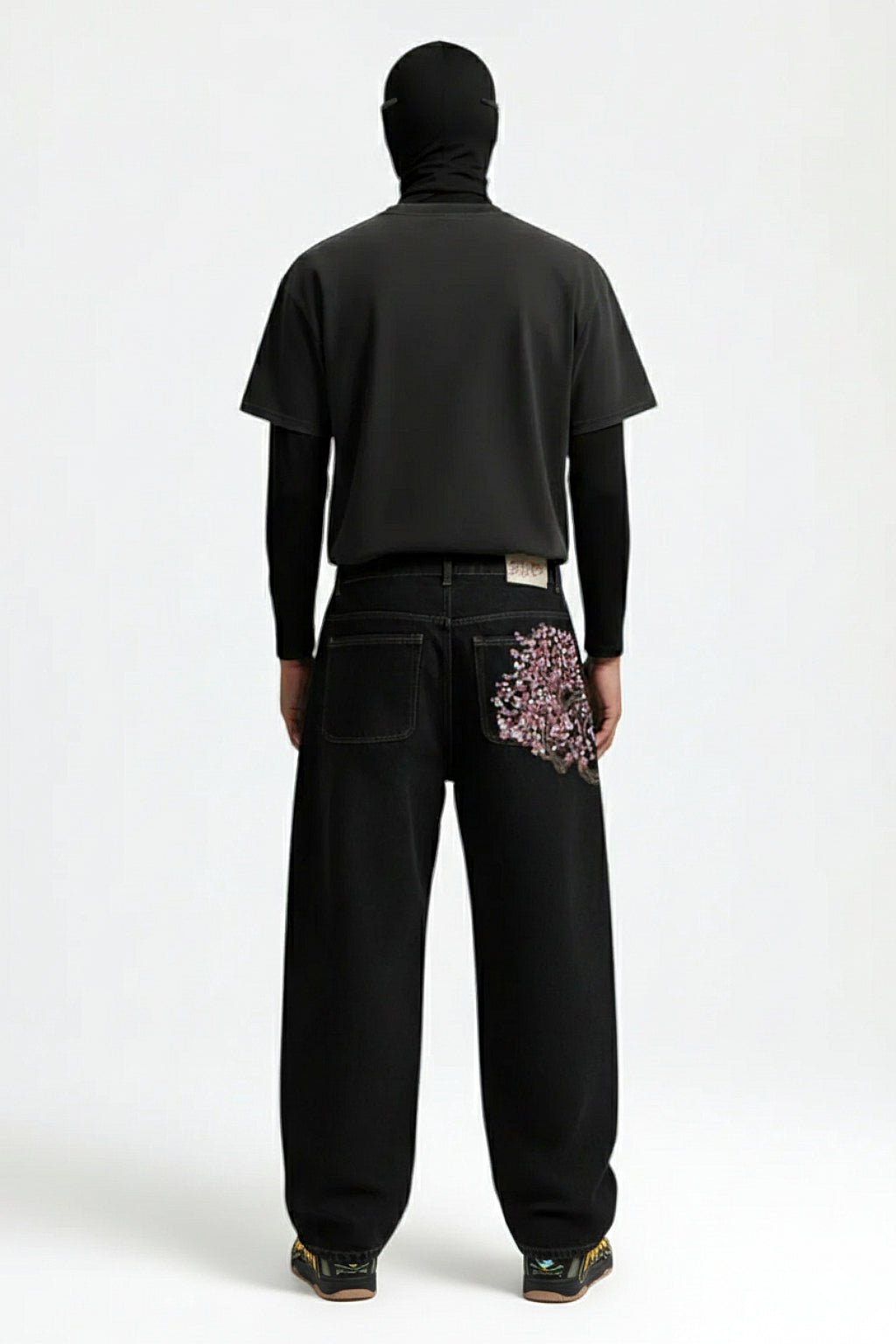 Black Baggy Jeans - Japanese Print Wide Leg Denim-Tithesource-
