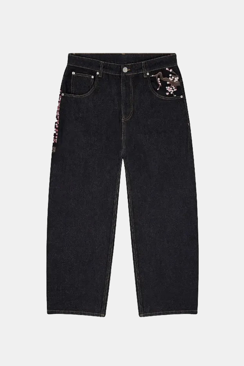 Black Baggy Jeans - Japanese Print Wide Leg Denim-Tithesource-