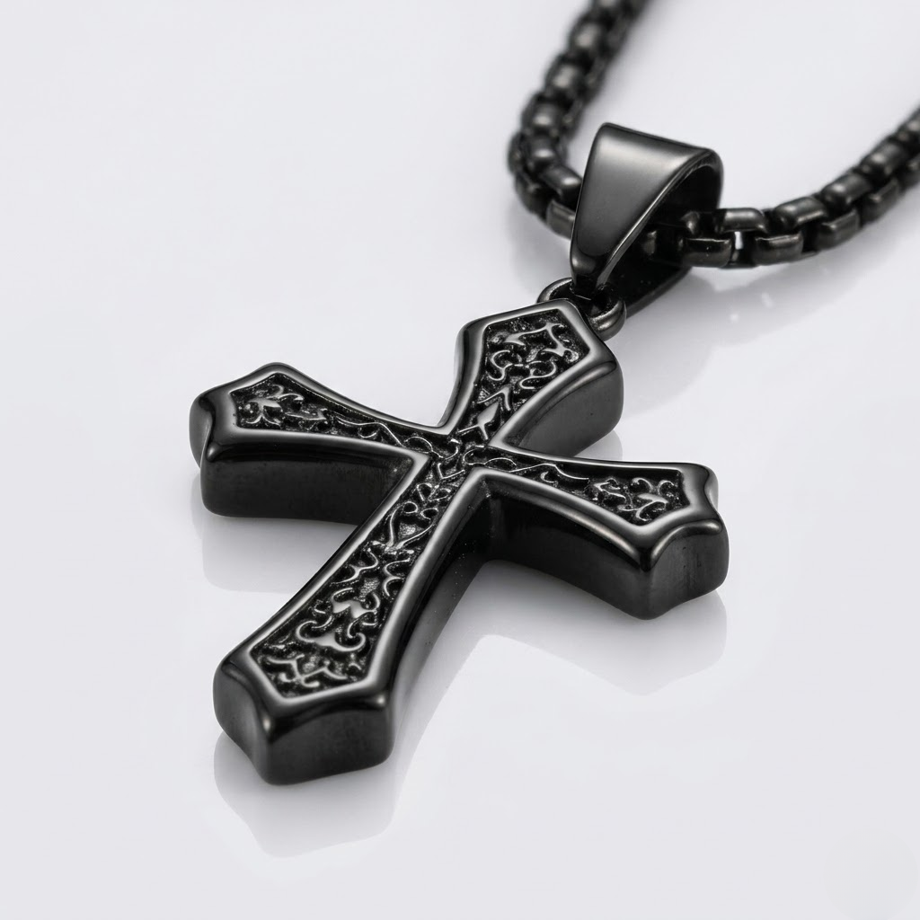 Black Cross Hip Hop Pendant Necklace | Stainless Steel