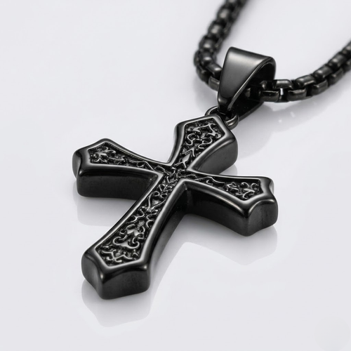 Black Cross Hip Hop Pendant Necklace | Stainless Steel
