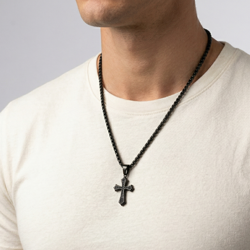 Black Cross Hip Hop Pendant Necklace | Stainless Steel
