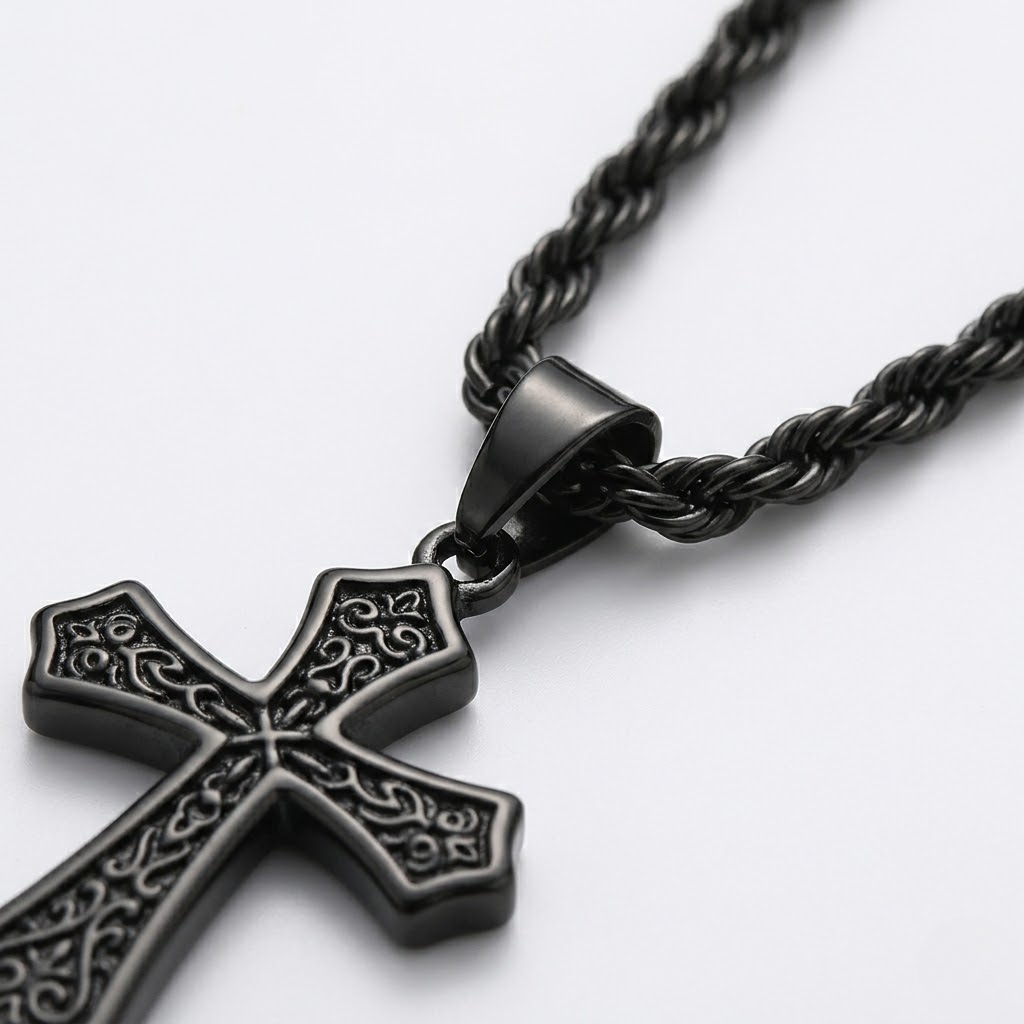 Black Cross Hip Hop Pendant Necklace | Stainless Steel