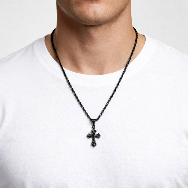 Black Cross Hip Hop Pendant Necklace | Stainless Steel