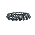 Black Lava Stone Beaded Bracelet Men - Onyx Double Layered