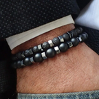 Black Lava Stone Beaded Bracelet Men - Onyx Double Layered