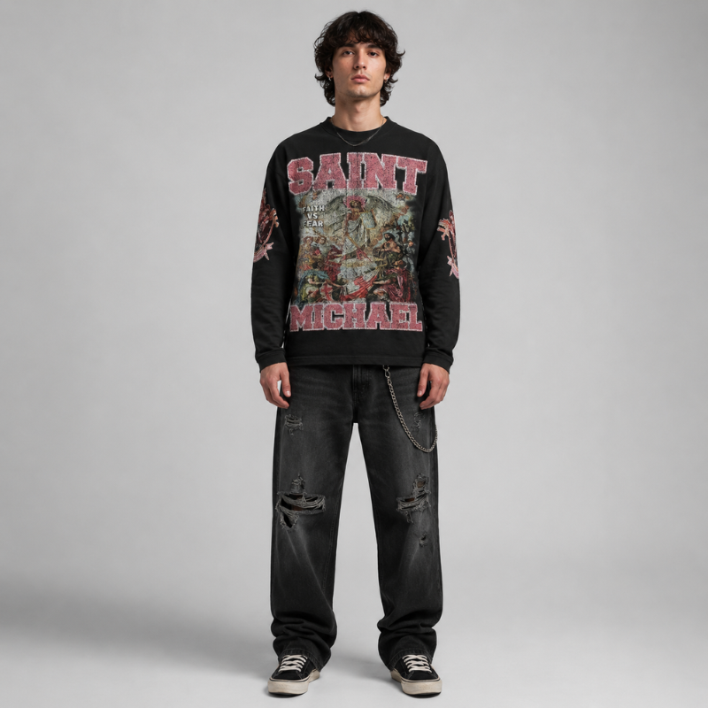 Saint Michael Longsleeve T-Shirt | Oversized Streetwear-Tithesource-