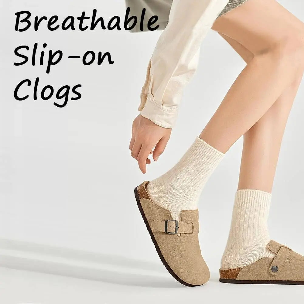 Boston Suede Clogs - Ergonomic Cork Footbed Platform Clogs-Tithesource-