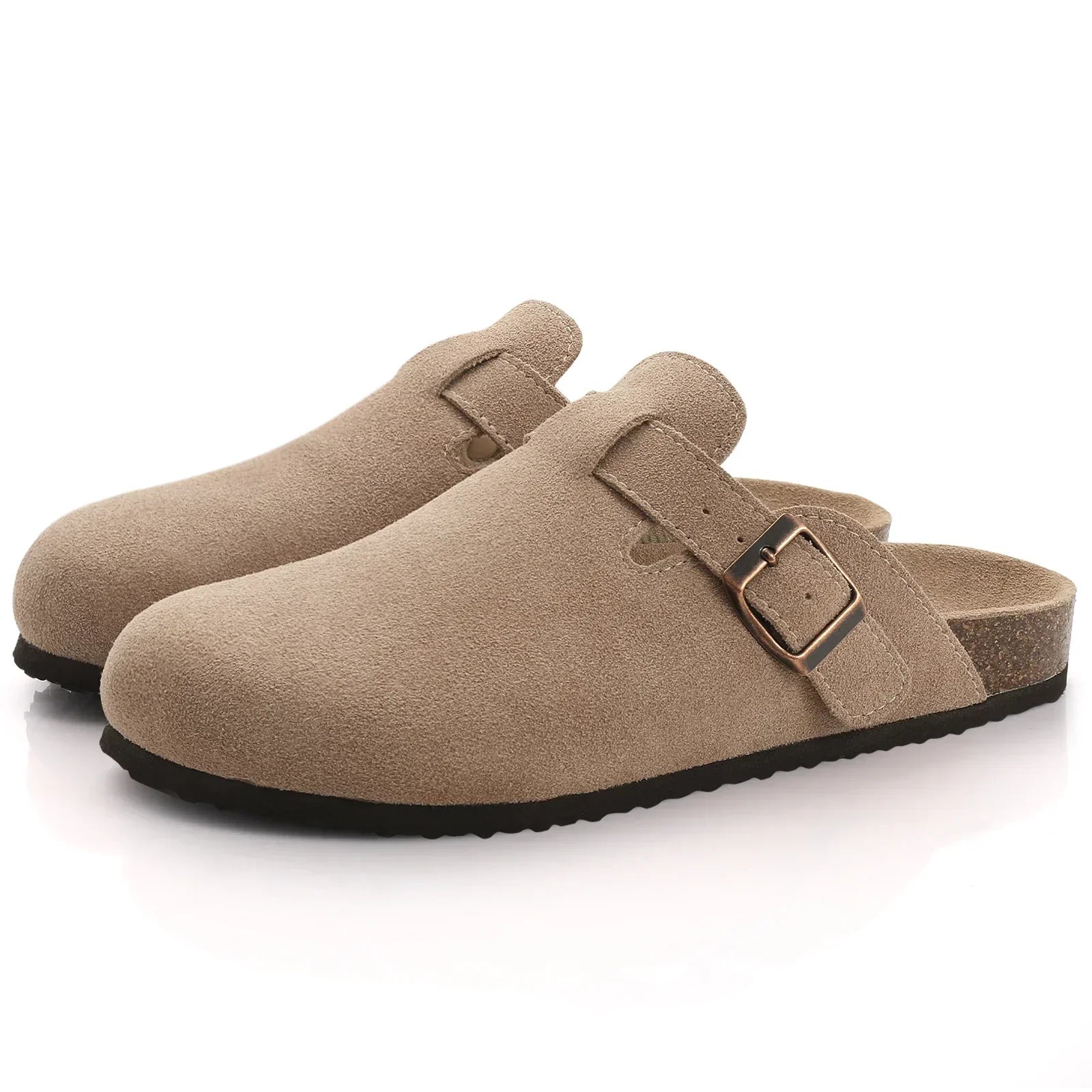 Boston Suede Clogs - Ergonomic Cork Footbed Platform Clogs-Tithesource-
