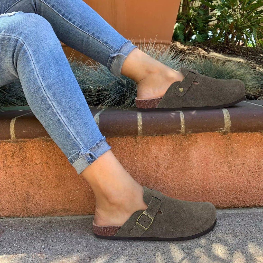 Boston Suede Clogs - Ergonomic Cork Footbed Platform Clogs-Tithesource-