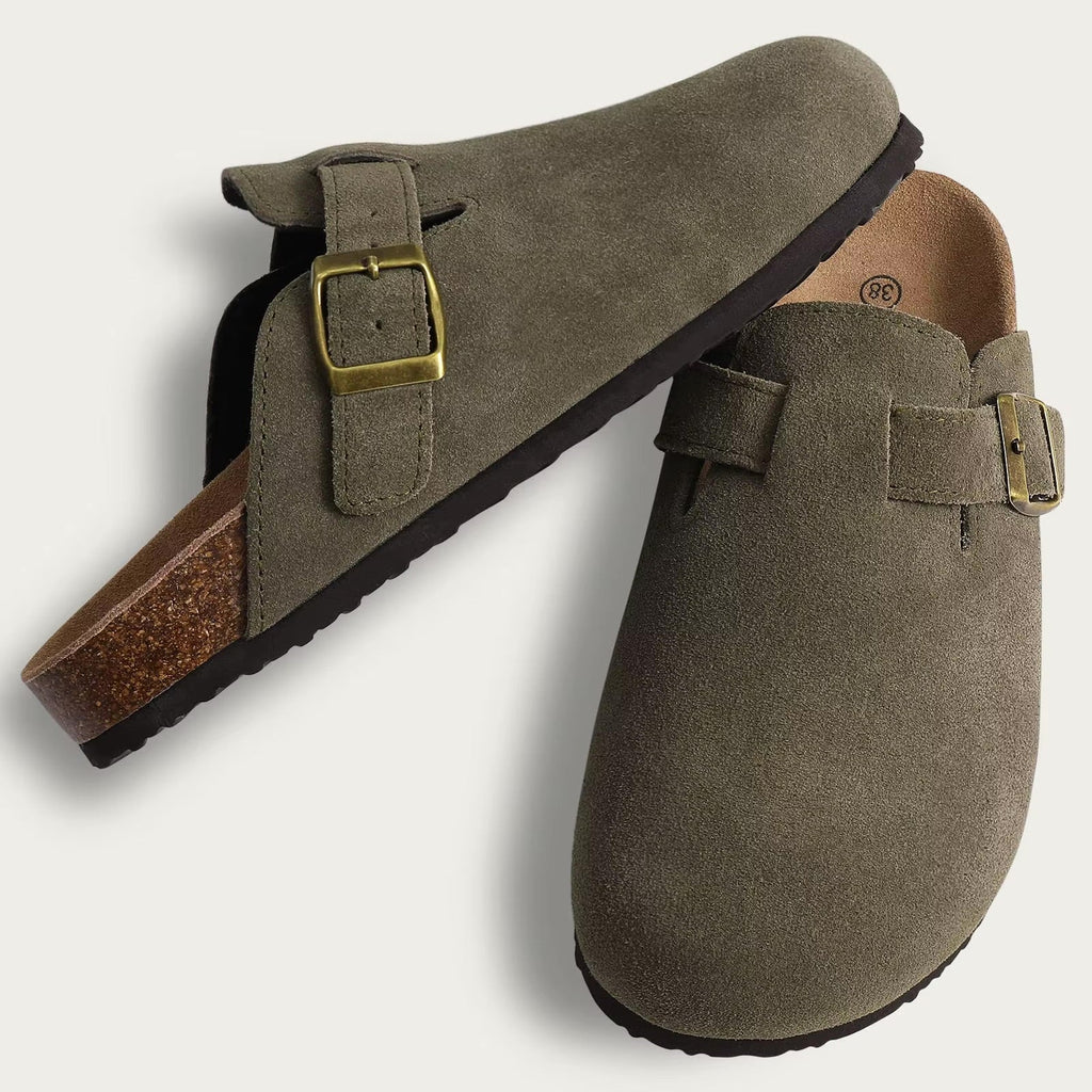 Boston Suede Clogs - Ergonomic Cork Footbed Platform Clogs-Tithesource-Green-6-