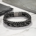 Bracelet Men Stainless Steel Double Layer Chain Beaded