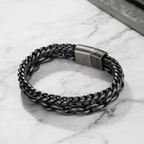 Bracelet Men Stainless Steel Double Layer Chain Beaded
