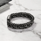 Bracelet Men Stainless Steel Double Layer Chain Beaded
